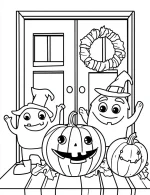 Cute Monsters Standing Together And a Pumpkin Coloring Page by Mindset Flow