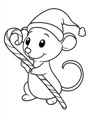 Cute Mouse Holding Candy Cane Christmas Coloring Page by Mindset Flow