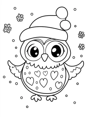 Cute Owl with Santa Hat in Snowy Scene Coloring Page by Mindset Flow