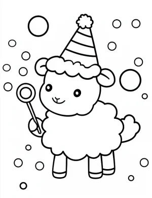 Cute Party Sheep with Bubbles Coloring Page By Mindset Flow