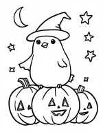 Cute Penguin on Stacked Jack-O'-Lanterns Halloween Coloring Page by Mindset Flow