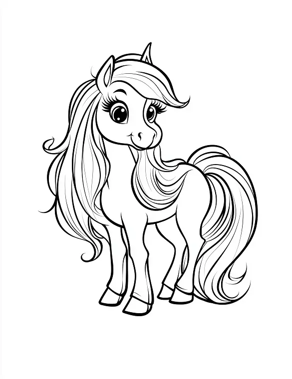 Cute Pony With Long Mane Adult Coloring Page By Mindset Flow