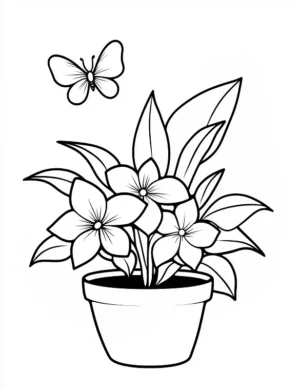 Cute Potted Flower With Butterfly Flower Coloring Page By Mindset Flow
