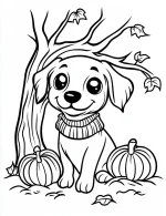 Cute Puppy with Pumpkins Halloween Coloring Page By Mindset Flow