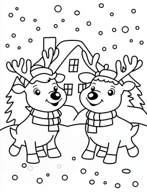Cute Reindeer Duo Christmas Coloring By Mindset Flow