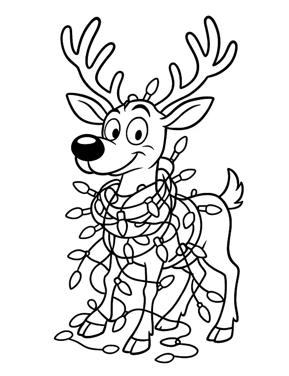 Cute Reindeer Tangled in Christmas Lights Coloring Page By Mindset Flow Cute Reindeer Tangled in Christmas Lights Coloring Page By Mindset Flow