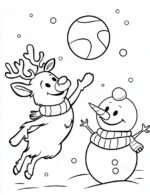 Cute Reindeer and Snowman Playing Ball Coloring Page By Mindset Flow