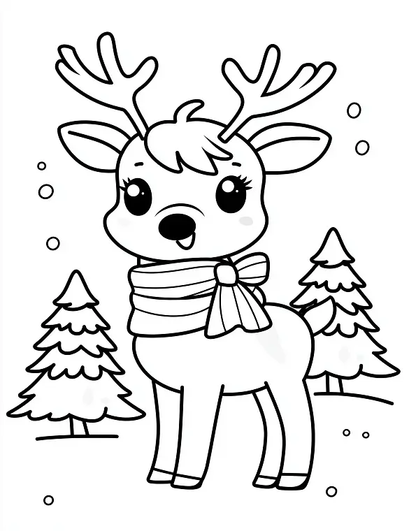 Cute Reindeer with Scarf Christmas Coloring Page By Mindset Flow Cute Reindeer with Scarf Christmas Coloring Page By Mindset Flow