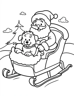 Cute Santa Sledding with a Puppy Coloring Page by Mindset Flow
