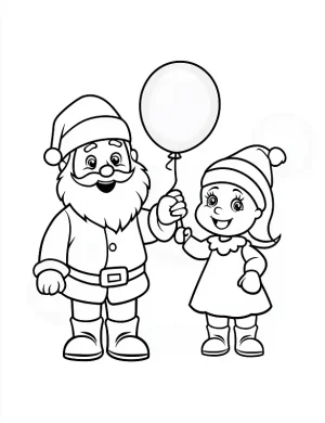 Cute Santa and Friend Holding Balloon Coloring Page By Mindset Flow