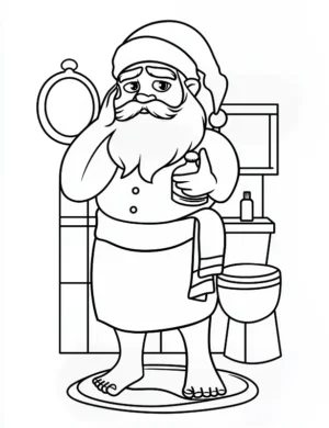 Cute Santa in Bathroom Christmas Coloring Page By Mindset Flow