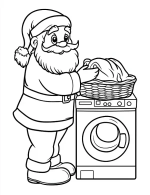 Cute Santa with Laundry Basket Christmas Coloring Page by Mindset Flow