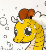 Cute Seahorse Swimming in Ocean Printable Coloring Page How to Video