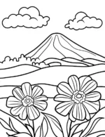Cute Serene Mountain View Flower Coloring Page By Mindset Flow