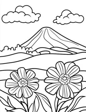 Cute Serene Mountain View Flower Coloring Page By Mindset Flow