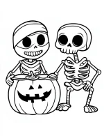 Cute Skeleton Friends with Jack O Lantern Halloween Coloring Page by Mindset Flow