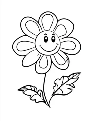 Cute Smiling Flower With Leaves Flower Coloring Page By Mindset Flow