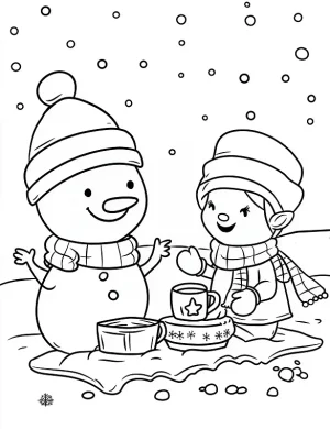 Cute Snowman And Elf Christmas Characters Coloring Pages By Mindset Flow