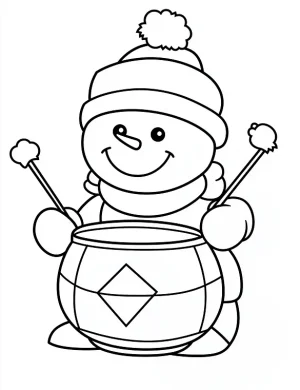 Cute Snowman Playing Drum Christmas Coloring Page by Mindset Flow
