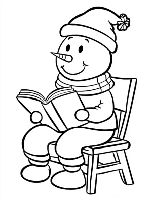 Cute Snowman Reading Coloring Page by Mindset Flow