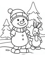 Cute Snowman and Bunny Christmas Coloring Page By Mindset Flow