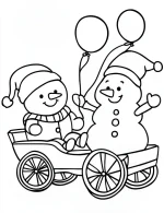 Cute Snowman and Friend on Wagon Christmas Coloring Page by Mindset Flow