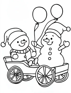 Cute Snowman and Friend on Wagon Christmas Coloring Page by Mindset Flow