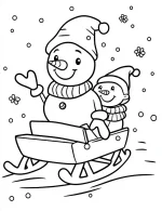 Cute Snowman and Little Snowman on Sleigh Coloring Page by Mindset Flow
