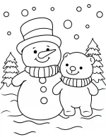 Cute Snowman and Teddy Bear Christmas Coloring Page Printable Winter Friendship Scene By Mindset Flow