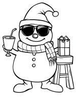Cute Snowman with Gift Christmas Coloring Page by Mindset Flow