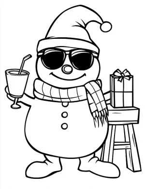 Cute Snowman with Gift Christmas Coloring Page by Mindset Flow
