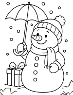 Cute Snowman with Umbrella Christmas Coloring Page for Winter Fun By Mindset Flow
