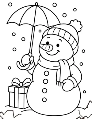 Cute Snowman with Umbrella Christmas Coloring Page for Winter Fun By Mindset Flow