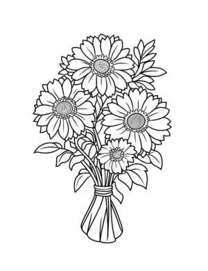 Cute Sunflower Bouquet In Vase Printable Flower Coloring Page By Mindset Flow