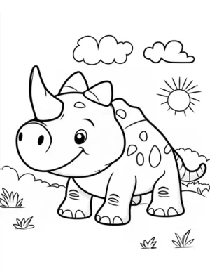 Cute Triceratops in the Wild Prehistoric Landscape Sheet Coloring Page