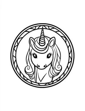 Cute Unicorn Portrait in Decorative Circle Frame Coloring Page