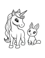 Cute Unicorn and Rabbit Friend Coloring Page