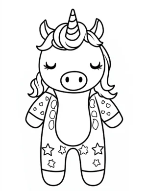 Cute Unicorn in Star Pajama Onesie Coloring Page