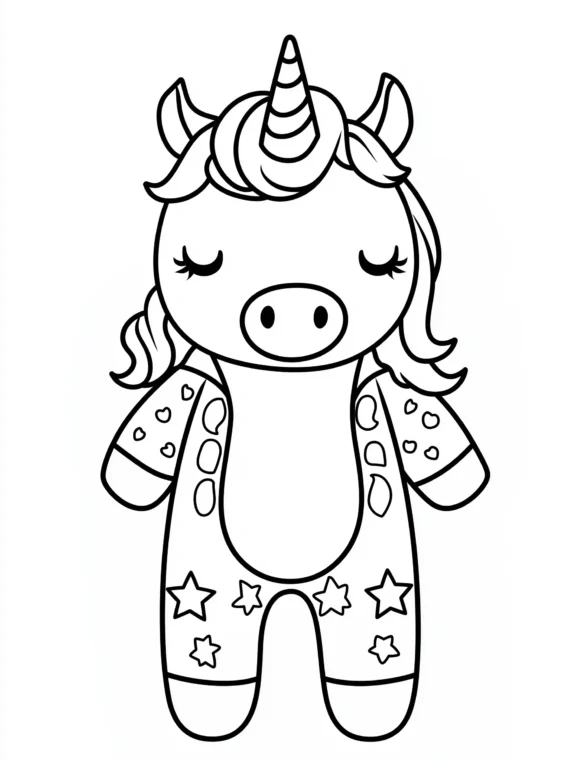 Cute Unicorn in Star Pajama Onesie Coloring Page Cute Unicorn in Star Pajama Onesie Coloring Page