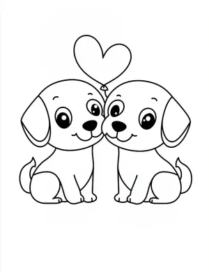 Cute Valentine Puppies in Love Coloring Page By Mindset Flow