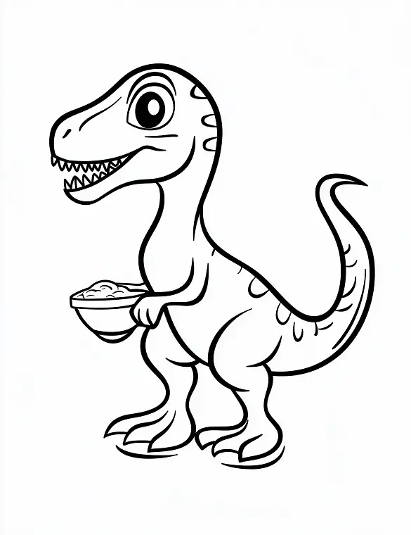 Cute Velociraptor Cartoon Coloring Page Friendly Dino Holding Food by Mindset Flow