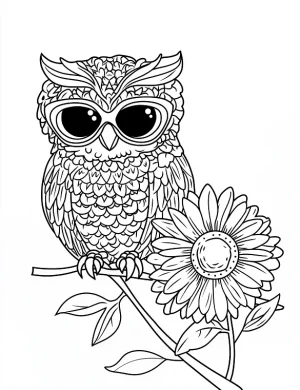 Cute Zentangle Owl On A Branch Coloring Page by Mindset Flow