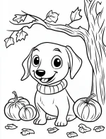 Dachshund with Pumpkins Halloween Coloring Page By Mindset Flow