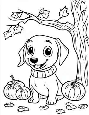 Dachshund with Pumpkins Halloween Coloring Page By Mindset Flow