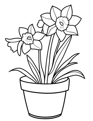 Daffodils in Flowerpot Coloring Page