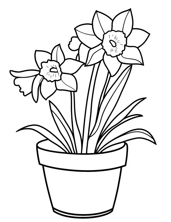Daffodils in Flowerpot Coloring Page