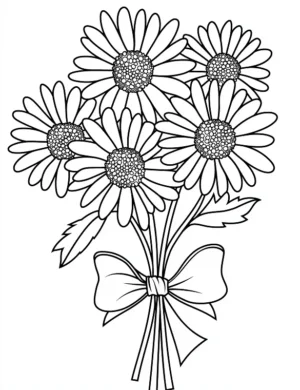 Daisy Bouquet With Bow Adult Flower Coloring Page By Mindset Flow