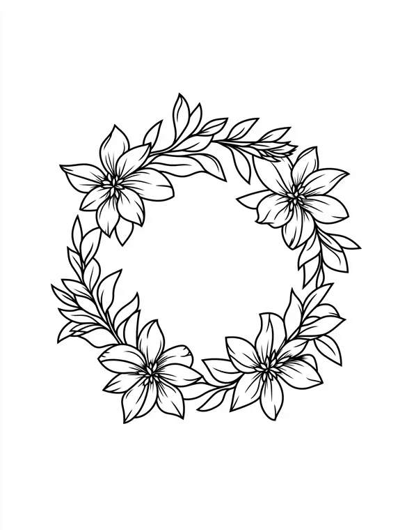 Daisy Chain Floral Wreath Printable Coloring Page