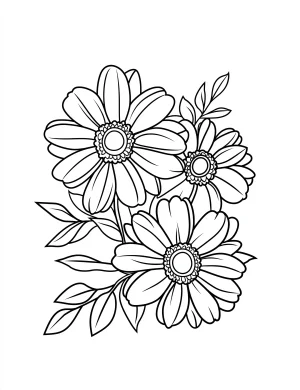 Daisy Flowers with Leaves Coloring Page