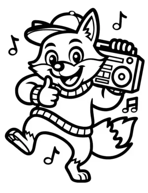 Dancing Fox with Retro Boombox Coloring Page By Mindset Flow